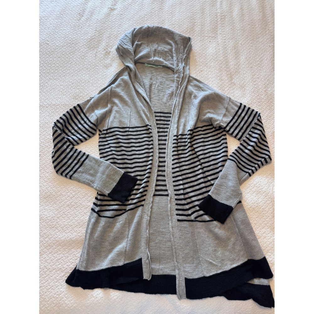 Maurices Womens Gray Black Striped Hooded Open Front Cardigan Sweater Size M